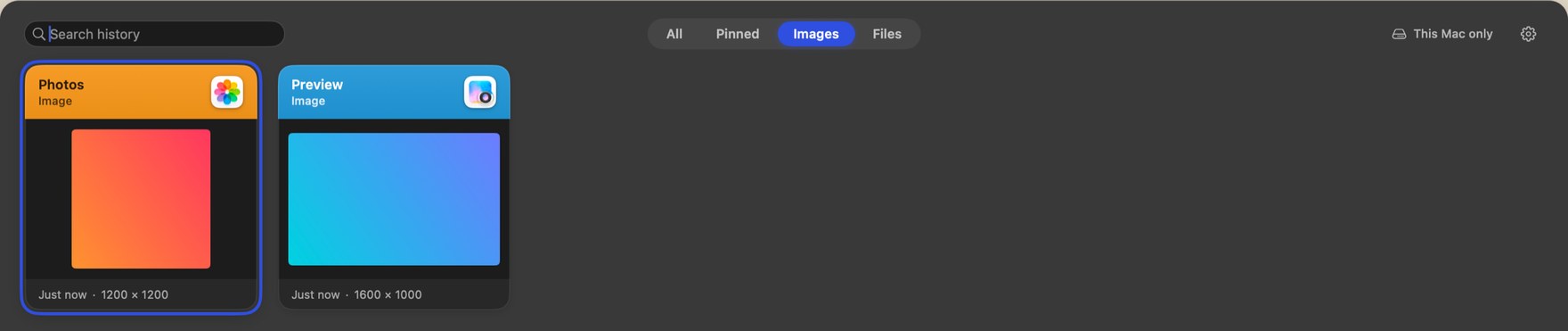 Images in the clipboard history