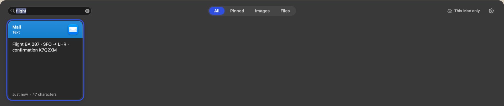 Searching the clipboard history