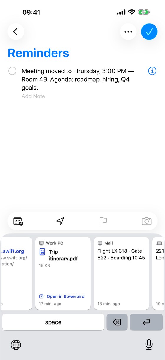 The Bowerbird keyboard on iPhone